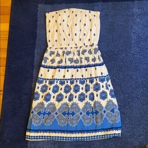 Blue & white Strapless Dress